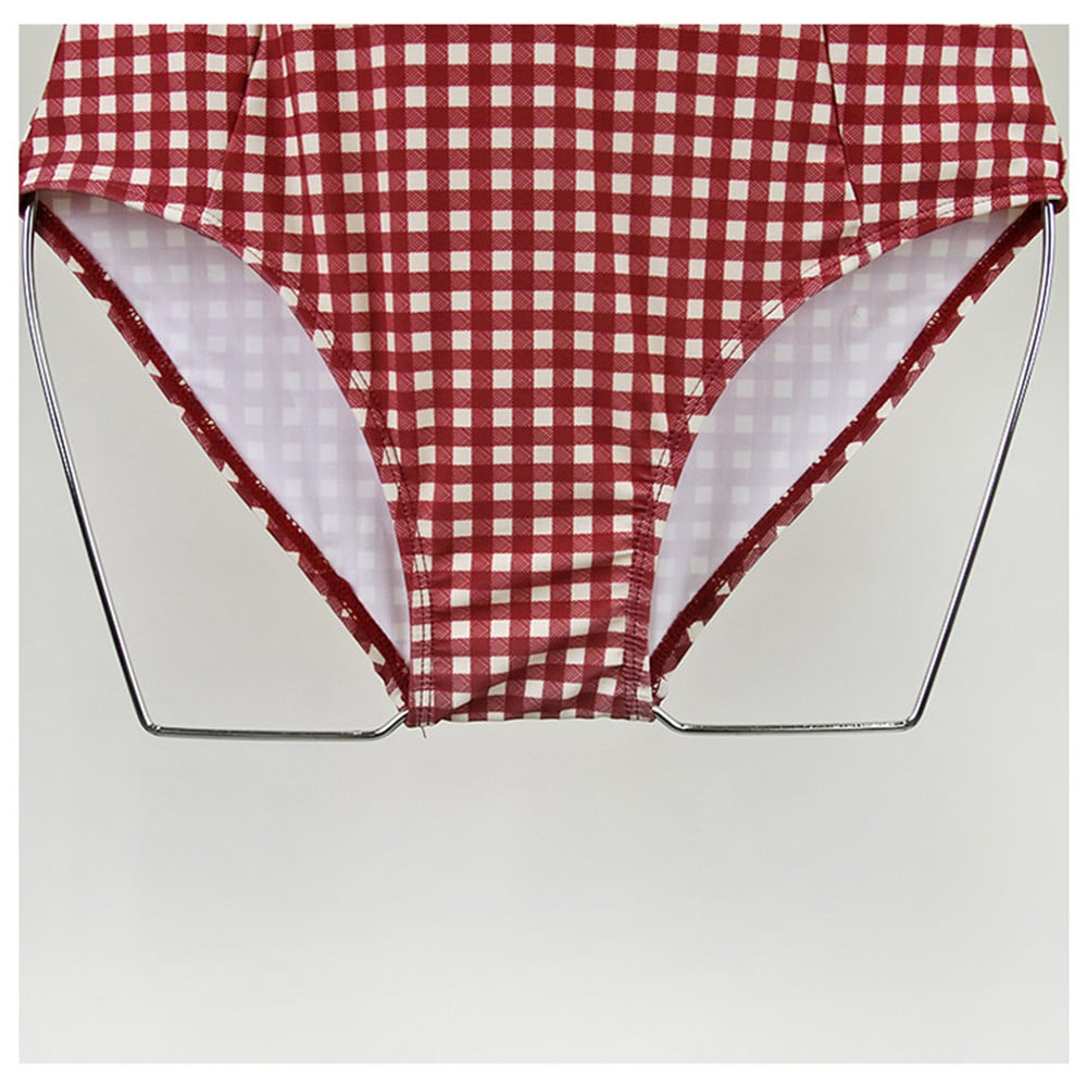 Sexy Red Plaid Push Up One Piece Swimsuit Aesthetic Casual E-Girl Kawaii Korean Japanese Harajuku