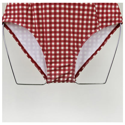 Sexy Red Plaid Push Up One Piece Swimsuit Aesthetic Casual E-Girl Kawaii Korean Japanese Harajuku