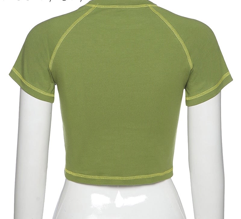 Cute Butterfly Graphic Letter Green Crop Top Short Sleeve Shirt Tee T-shirt E-Girl Kawaii Korean Japanese Harajuku Chinese Retro Streetwear Aesthetic