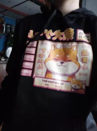 Cute Pastel Shiba Inu Dog Cartoon Print 90s Oversized Hoodie Sweater Sweatshirt Pullover Winter E-Girl Kawaii Korean Japanese Harajuku Streetwear