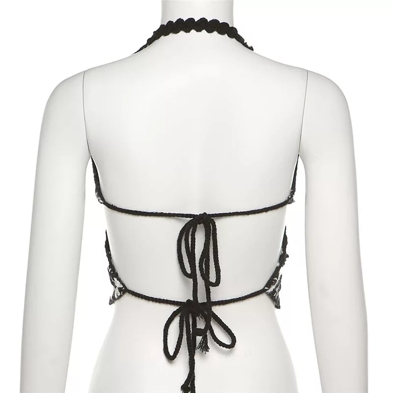 Cute Sexy Butterfly Crochet Halter Sleeveless Shirt Crop Top Camisole Beach Tunic Party Summer Aesthetic Casual E-Girl Kawaii Korean Japanese Harajuku