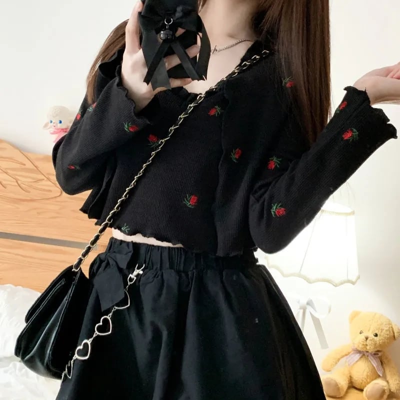 2PCS Floral Print Knit Camisole + Cardigan