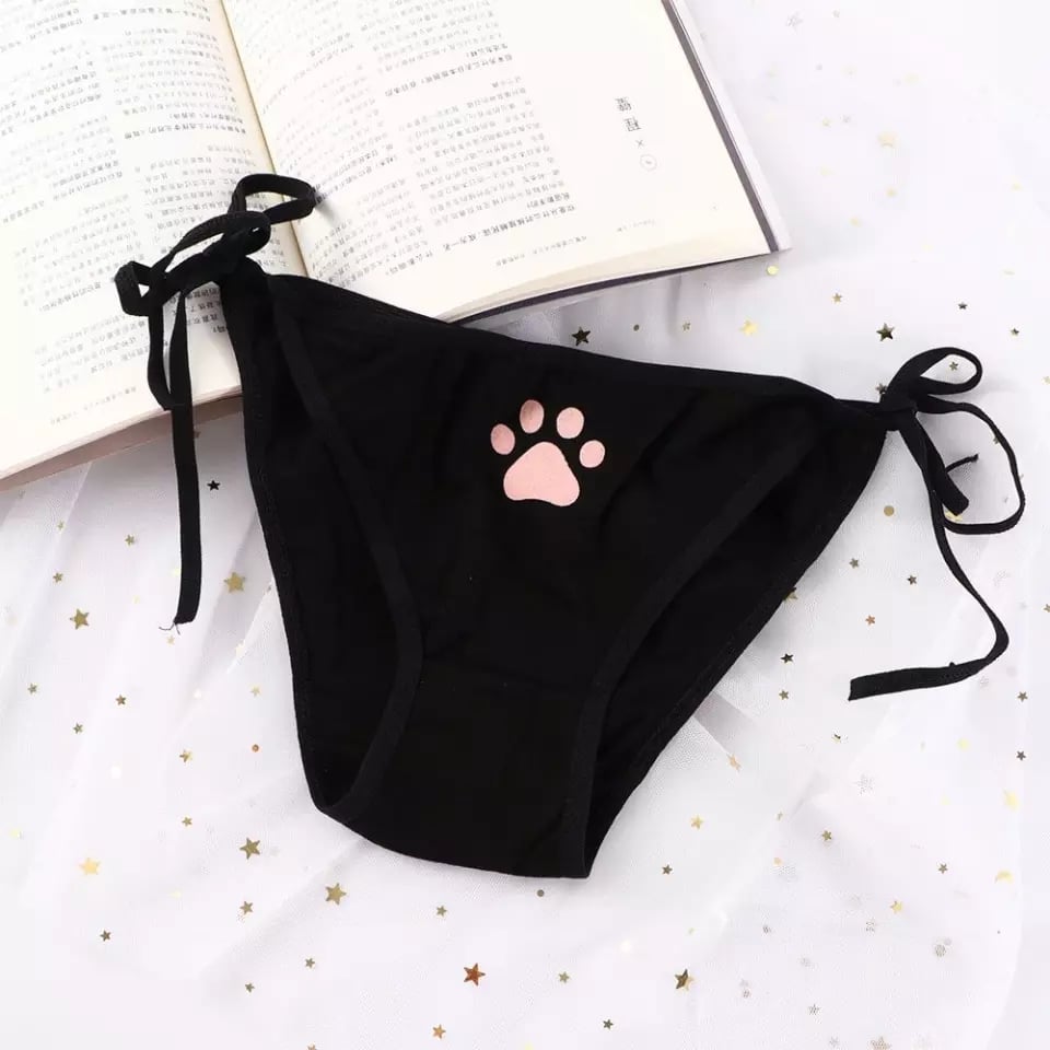 Cute Cat Claw Paw Print Anime Girl Low Waist Cotton Strap Underwear Lingerie Panties Aesthetic Casual Summer E-Girl Kawaii Korean Japanese Harajuku