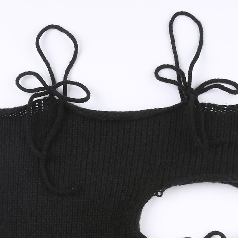 Black Knit Tie Up Backless Crop Top