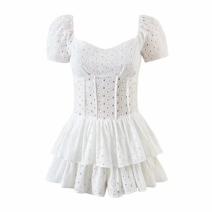 White Lace Short Sleeve Romper