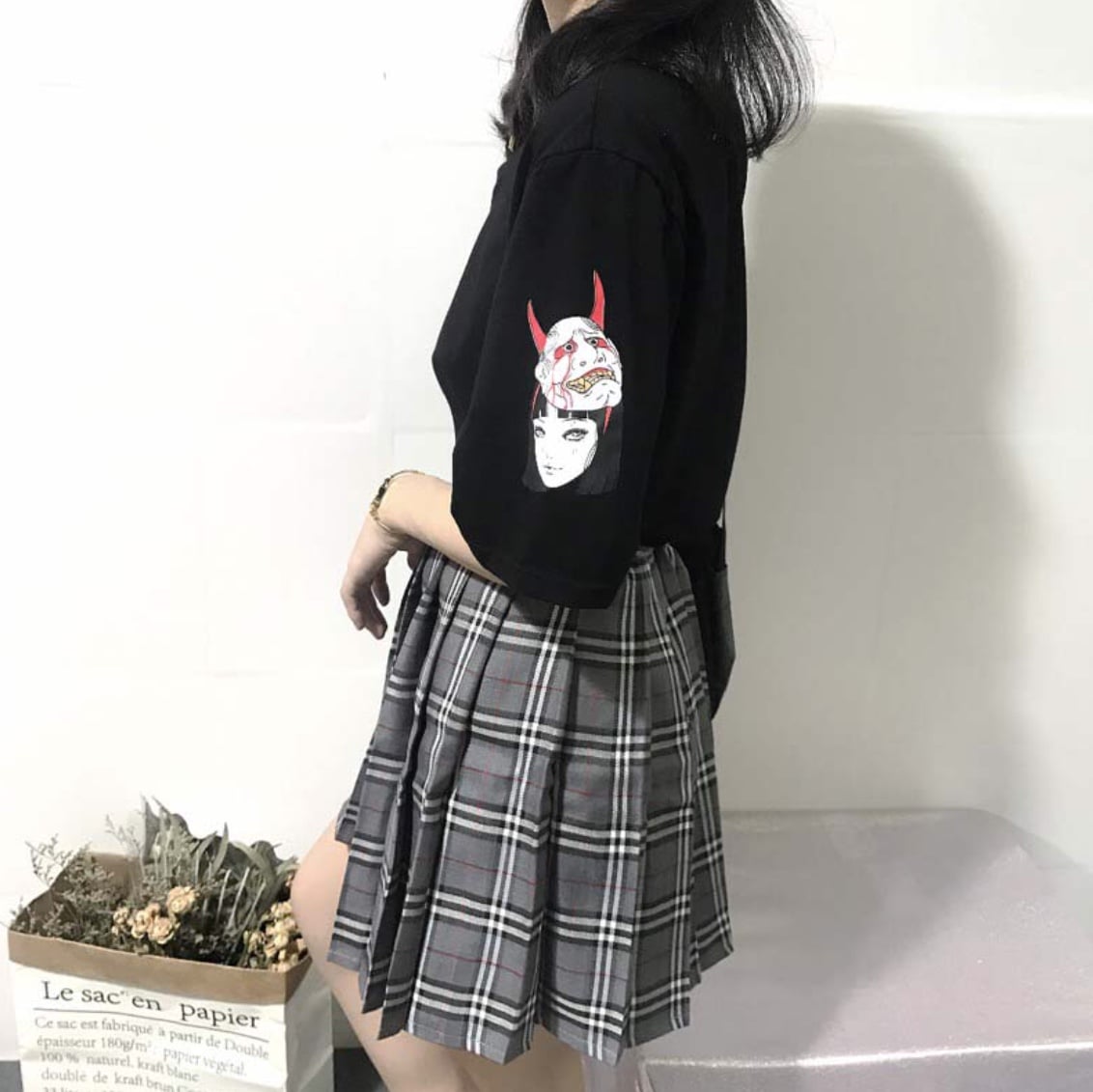 Cute Anime Demon Girl Cartoon Print Graphic Punk Goth Oversized Short Sleeve Tee Shirt T-shirt Top E-Girl Kawaii Korean Japanese Harajuku Streetwear