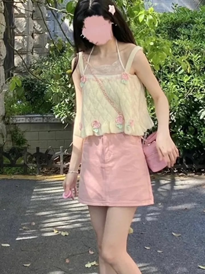 Sweet Floral Knit Vest Tank Top