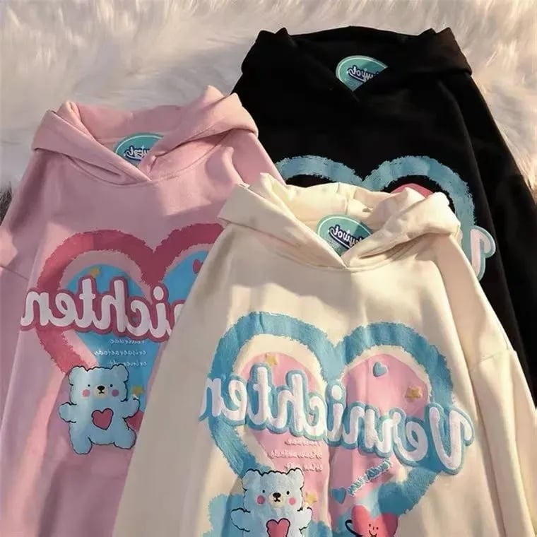 Bear Heart Print Hoodie