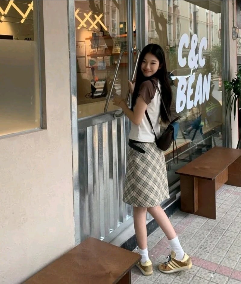 Plaid A-Line Midi Skirt
