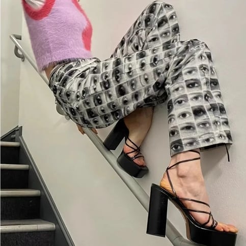 Graffiti Eye Print High Waist Pants