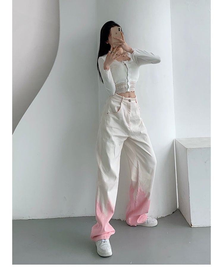 Pink Ombre High Waist Denim Jeans