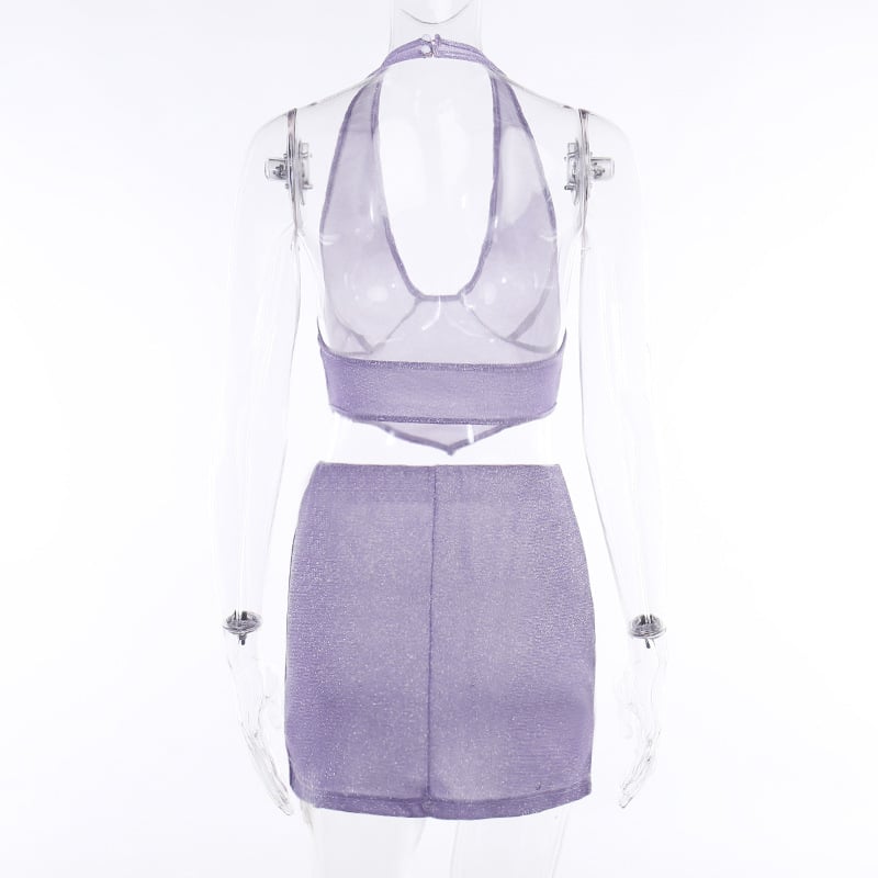 2PCS Purple Shimmer V Neck Dress