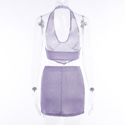 2PCS Purple Shimmer V Neck Dress