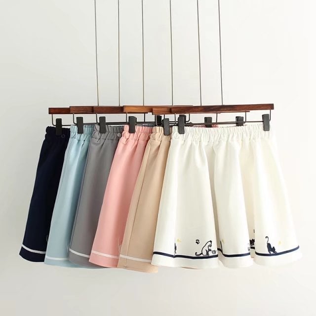 Cute Cartoon Sweet Cat Dog Paw Embroidery Skater Skirt Strap Suspenders Mini Skirt E-Girl Kawaii Korean Japanese Harajuku Streetwear