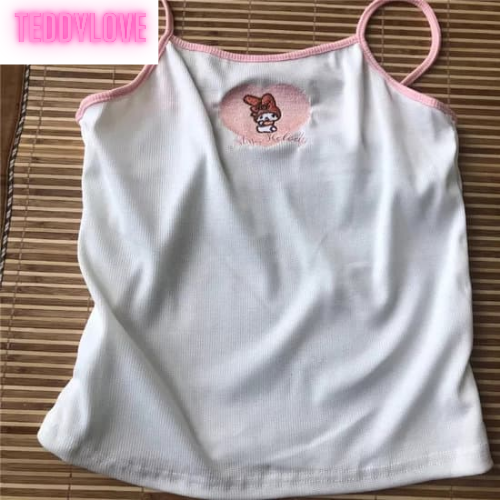 Cute Japanese Anime Love Heart Embroidery Cartoon Tank Top