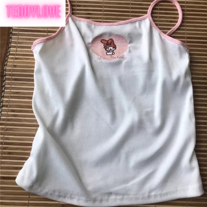 Cute Japanese Anime Love Heart Embroidery Cartoon Tank Top