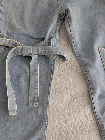 Bow High Waist Straight Leg Jeans