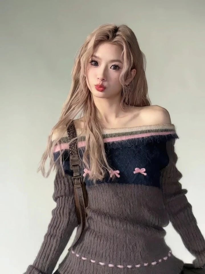 Brown Fairy Bow Off Shoulder Sweater