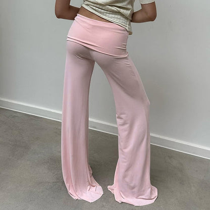 Pink Butterfly Rhinestone Fold Low Rise Flare Pants