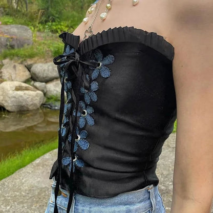 Black Floral Bustier Tube Top