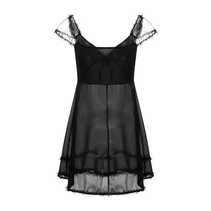 Black Vintage Lace Patchwork Mini Dress
