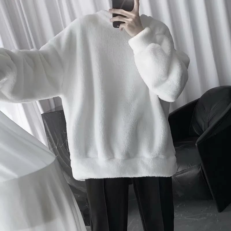 Faux Fluffy Lamb Crew Neck Sweater