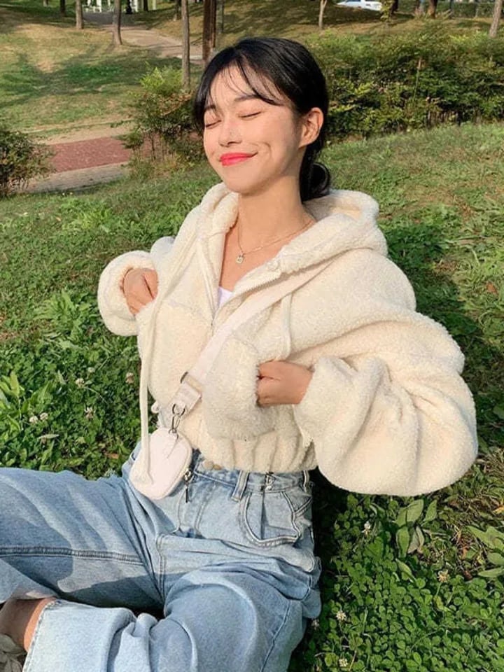 Soft Faux Lamb Wool Loose Long Sleeve Hoodie
