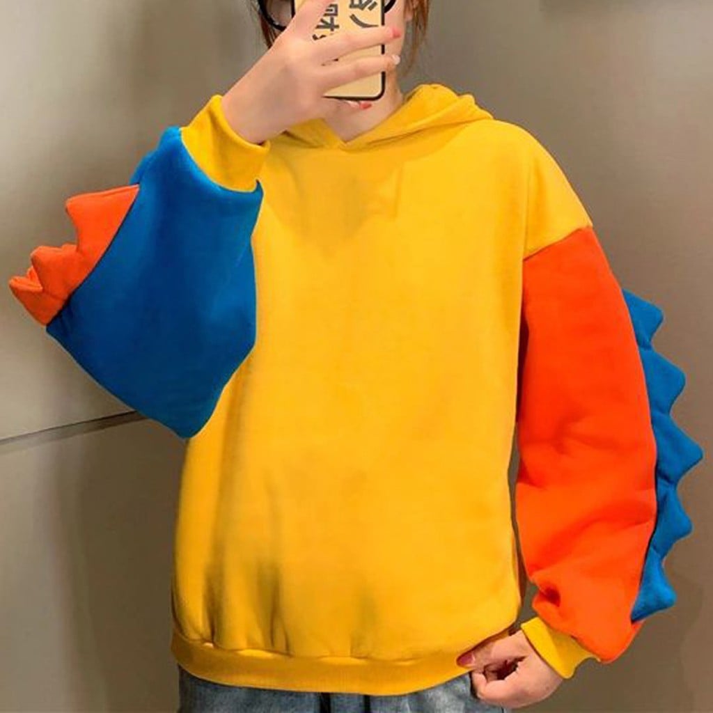 Dinosaur Colourful Cartoon Casual Loose Oversized Hoodie Sweater Sweatshirt Long Sleeve Pullover E-Girl Kawaii Korean Japanese Harajuku Streetwear