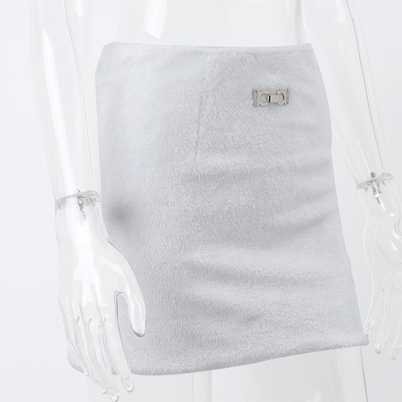 White Fluffy Metal Pendant Mini Skirt