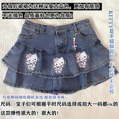Cat Print Double A-Line Mini Skirt