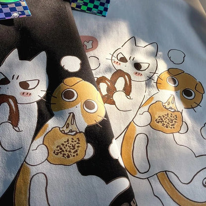 Cat Cartoon Print Short Sleeve T-shirt