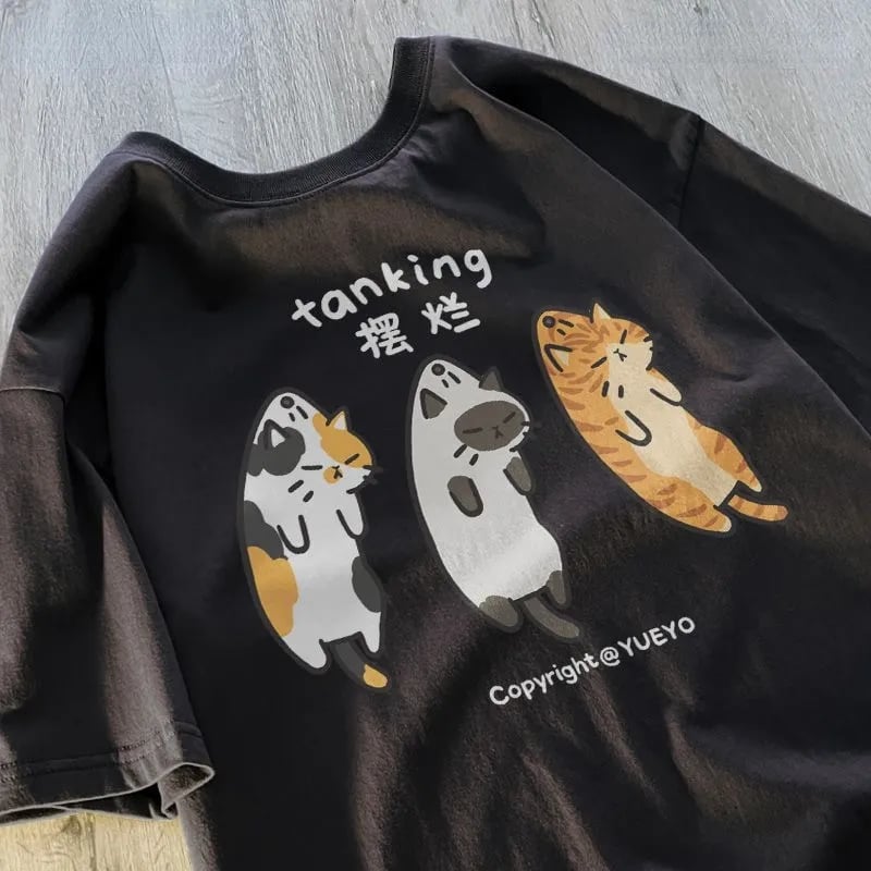 Funny 3 Cats Print Short Sleeve T-shirt