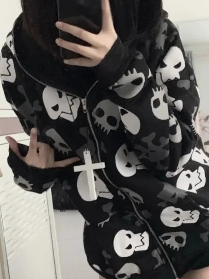 Black Skull Punk Zipper Hoodie