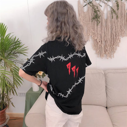 Cute Casual Vintage Punk Goth Print Crop Top Short Sleeve Shirt Tee T-shirt E-Girl Kawaii Korean Japanese Harajuku Chinese Retro Streetwear Aesthetic