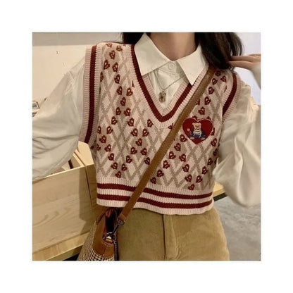 Teddy Bear Embroidery Sweater Vest