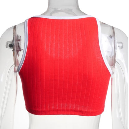 Red Patchwork Knit Tank Top