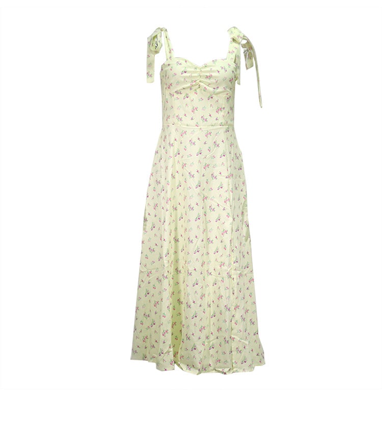 Floral V Neck Backless Split Dress