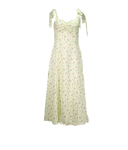 Floral V Neck Backless Split Dress
