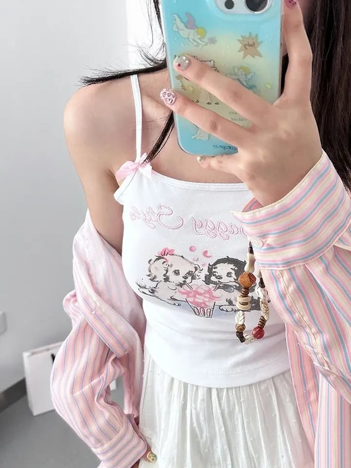 Dog Bow Print Tank Top
