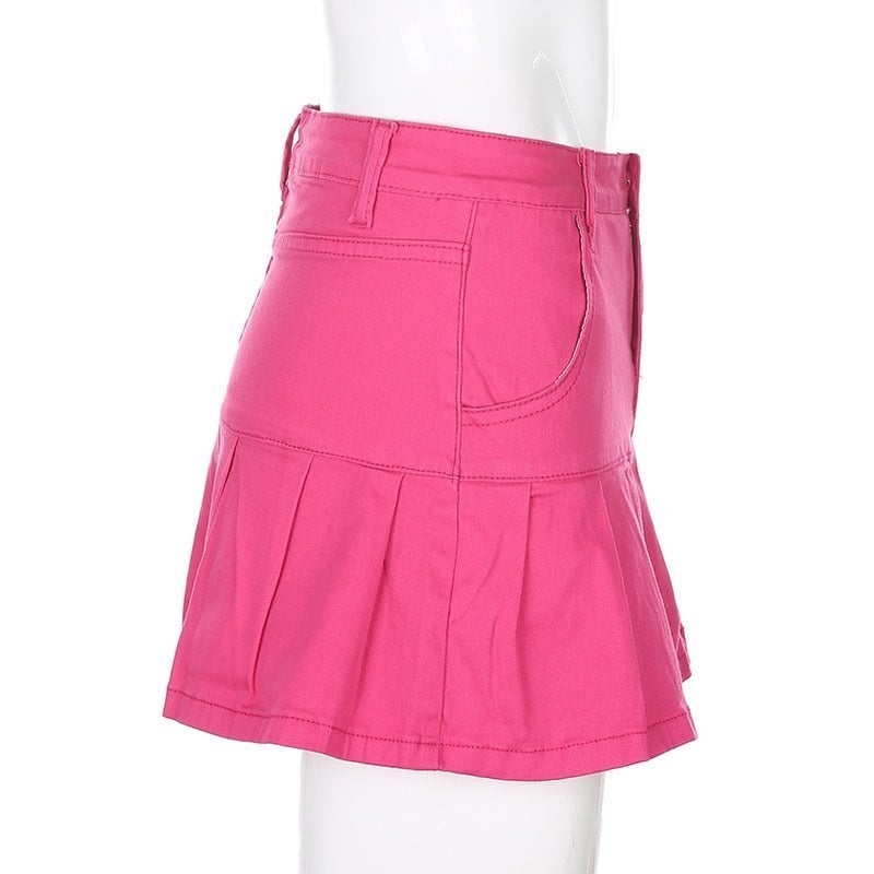 Cute High Waisted Pleated Denim Zipper Mini Skirt Blue Pink Bottoms Club Aesthetic Summer Party E-Girl Kawaii Korean Japanese Harajuku Streetwear