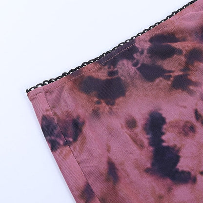 Cute Sexy 90s Retro Vintage Tie Dye Mesh Ruffle Trim A-line Mini High Waisted Skirt Aesthetic Goth E-Girl Kawaii Korean Japanese Harajuku Streetwear