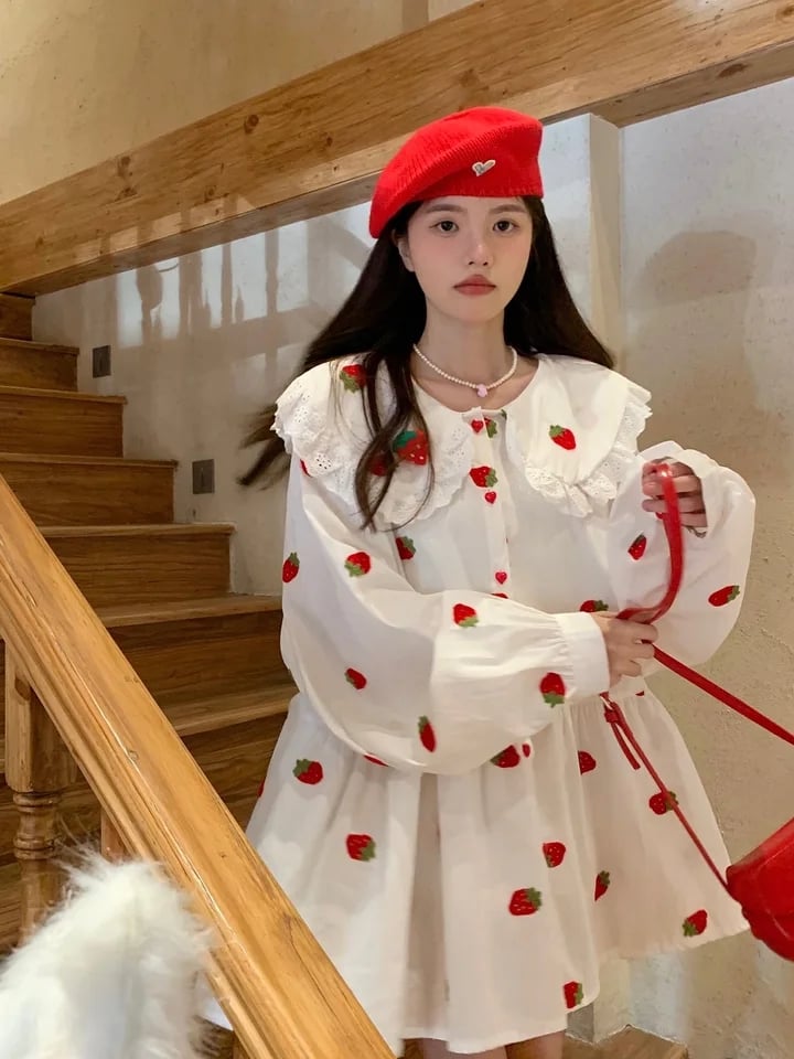 Strawberry Peterpan Collar Ruffle Mini Dress