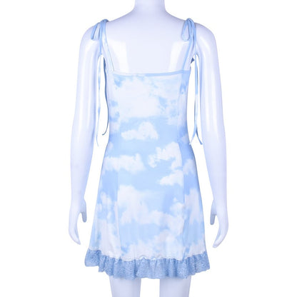 Cute Vintage Straped Mini Dress Bandage Ruffle Puff Elegant E-Girl Kawaii Korean Japanese Harajuku Chinese Retro Streetwear Aesthetic