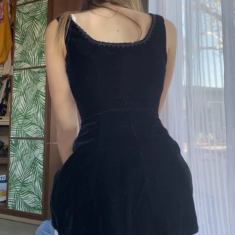 Sweet Velvet Corset Tie Up Mini Dress Summer Aesthetic Casual E-Girl Kawaii Korean Japanese Harajuku