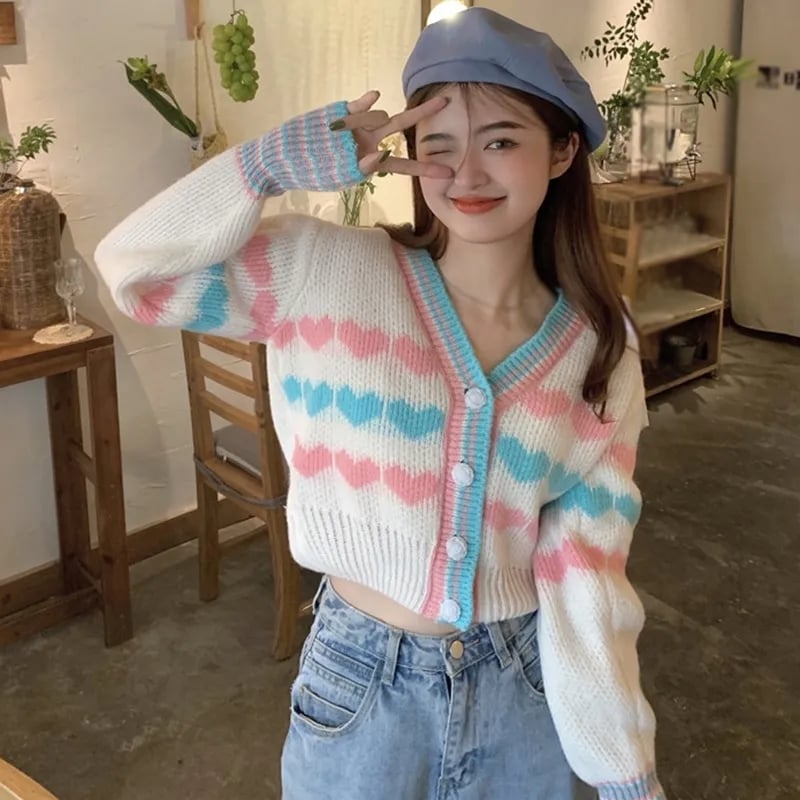 Heart Knit Cardigan Sweater