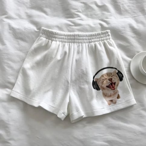 Cat Print Loose Gym Shorts