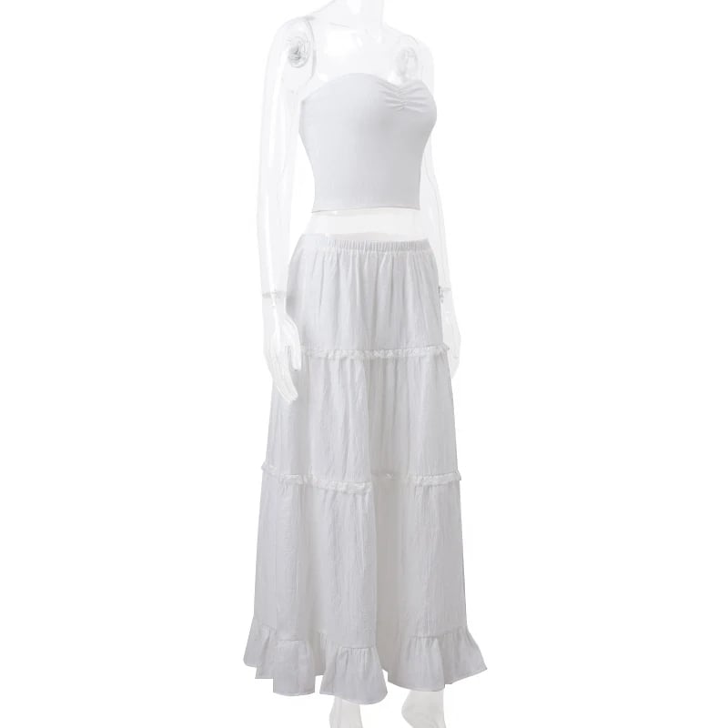 2PCS Strapless Tank Top + Pleated Long Skirt