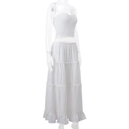 2PCS Strapless Tank Top + Pleated Long Skirt