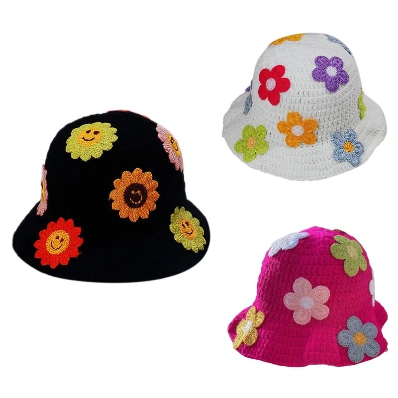 Flower Knit Bucket Hat