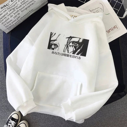 Cute Japanese Horror Punk Goth Cartoon Print Casual Sweatshirt Hoodie Pullover E-Girl Kawaii Korean Japanese Harajuku Retro Streetwear Aesthetic